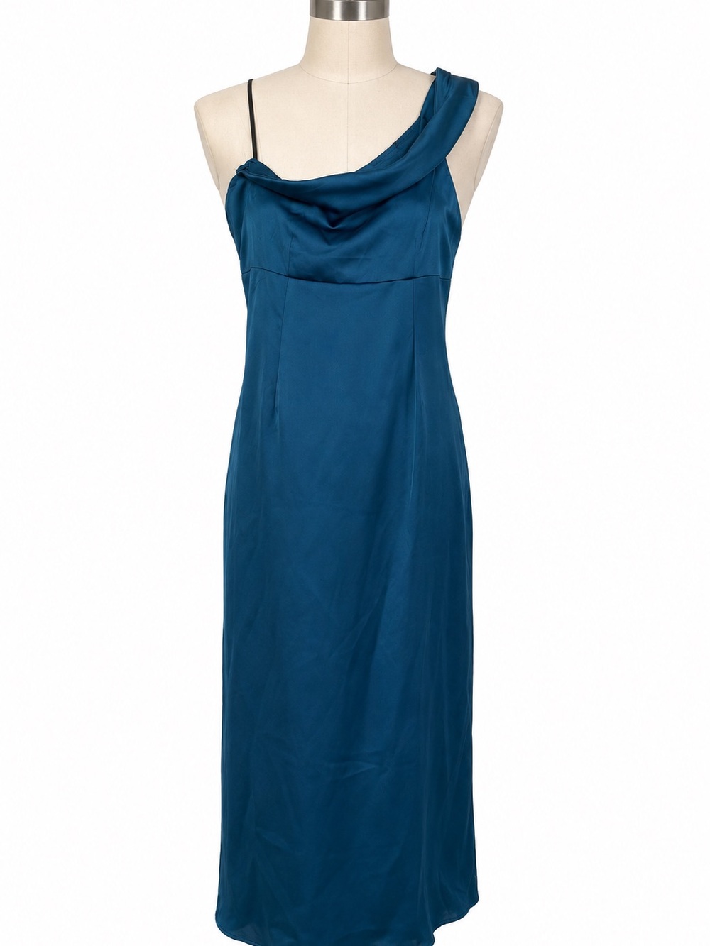 SHEIN Teal One-Shoulder Satin Midi Dress